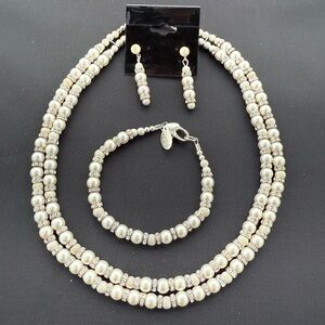 Cherish Designs Silver 925 Pearl Rhinestone Necklace Bracelet Earring Set